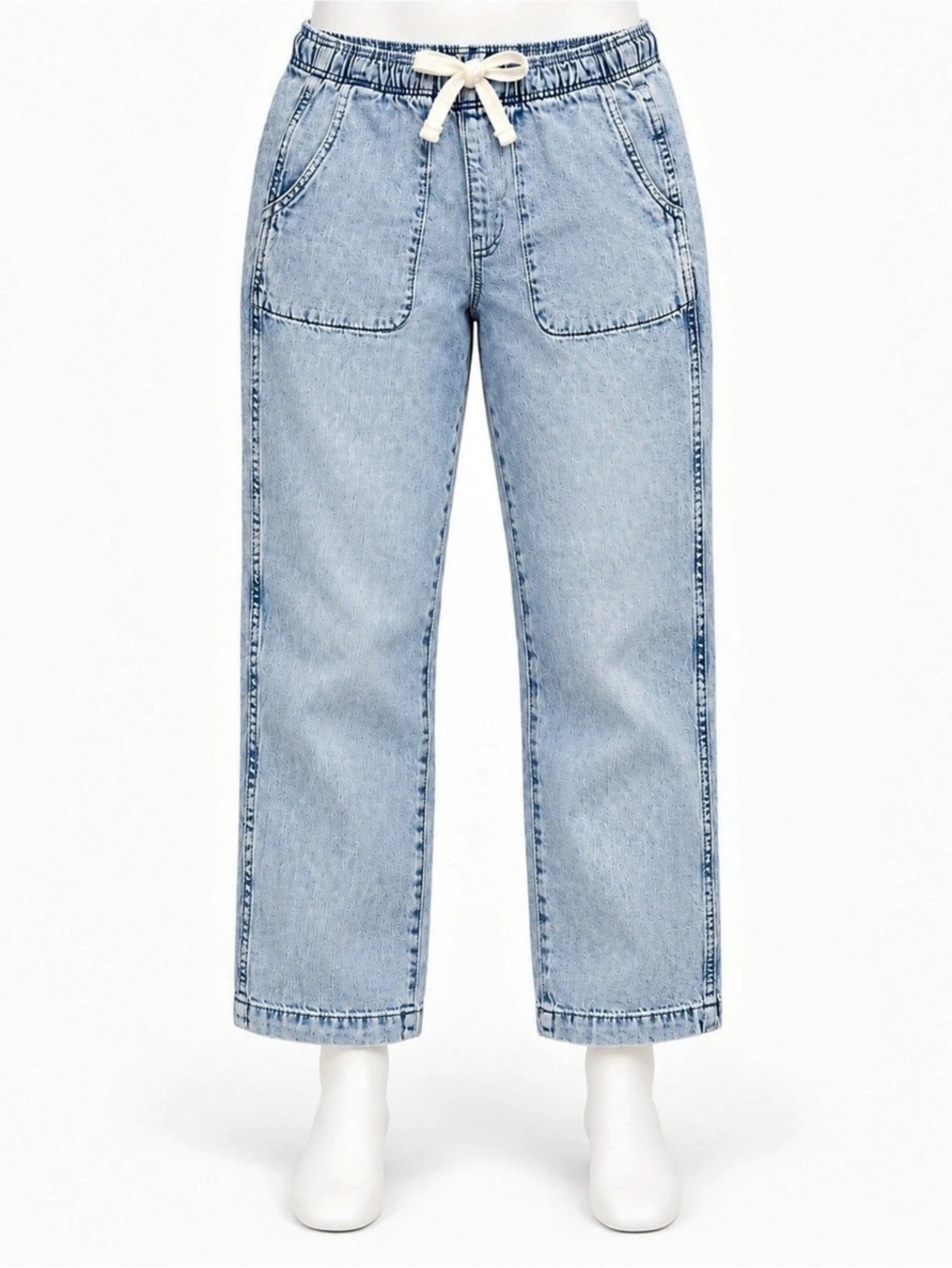 GAP Denim Easy Jeans XS Light Wash Elastic Waist Drawstring Relaxed Fit
